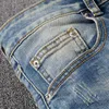Jeans de los jeans masculinos Men Men retro azul elástico elástico Fit Risk Punk Punk Patchwork Diseñador empalmado Biker de hip hop Pants
