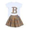 Kids Girls Summer Clothing Sets Short Sleeve Top T-shirt Plaid Skirts Children Baby Clothes Set 2pcs 2-7Y