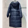 Donna Desinger Inverno X-long Parka Moda Donna Abbigliamento invernale Giacca a vento Piumino lungo con marsupio Cintura Blu Verde Colore Taglia S M