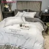 Conjuntos de cama de algodão egípcio conjuntos soft duvet capa de cama conjunto nórdico rainha king size cama linho lenço de cetim de luxo set para o hotel 4pcs 201021