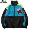 Men Hip Hop Streetwear Jacket Coat Retro Color Block Patchwork Harajuku Windbreaker Oversized Track Pocket Autumn 220301