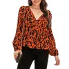 Camicette da donna Camicie larghe con scollo a V a maniche lunghe Stampa leopardata Top eleganti Abbigliamento donna autunnale1