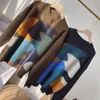 Mode Retro Color-blocking Alpaka Pullover Frau Lose-fit Pullover Pullover Unregelmäßige Farbe Kontrast Druck Trend Herbst und Winter Tops