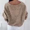 Camisolas femininas mulheres casuais de malha outono inverno solto tops desgaste mangas compridas em v-pescoço de cor pura jumper jumper femme pulôver