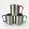 50pcs Free Shipping 220ml Stainless Steel Outdoor Coffee Mug Double Wall Cup Carabiner Hook Handle Cups Mug