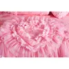 Rose dentelle princesse mariage luxe literie ensemble roi reine taille soie coton tache lit ensemble housse de couette couvre-lit taie d'oreiller 201113