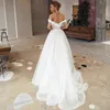 Spitze A-Linie Hochzeitskleid 2021 3D-Blumenapplikationen Sweep Zug Brautkleider Boho Garden Wedding Vestidos