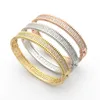 Europa Amerika Mode Stijl Dame Dames Messing Gegraveerde Letter Double Row Diamond Edge Bead Bangle Armband 3 Kleur