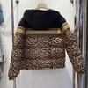 Fashion-Big Brand Winter Pu Coating Leopard Print Loose Womens Hooded Down Jacka Womens Clothing Högkvalitativ topprock