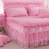 Ensemble de lit 1 PC dentelle couvre-lit 2 pièces taies d'oreiller ensemble de literie rose/violet/rouge couvre-lits feuille pour fille couvre-lit roi/reine taille 201209