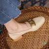 Ladies flat shoes genuine leather metal buckle ladies leather lazy shallow round head low heel casual size 41 42 43 44