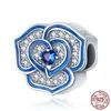 Charms Silver Color Blue Flower And Heart Type Fit Original Bracelet&Bangle Making Fashion DIY Jewelry For Wo