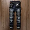 Prosty prany multi suwak spodnie homme plisowany rowerzysta dżinsy spodnie męskie slim fit design denim spodnie dla mężczyzn