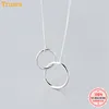 Trustdavis 100% 925 Sterling Silver Double Hollow Round Pendant Kort 42cm Halsband för kvinnor Silver 925 Smycken Partihandel DS531 Q0531