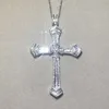 Original große 925 Sterling Silber exquisite Bibel Jesus Kreuz Anhänger Halskette für Frauen Kruzifix Charme Pave Square simuliert Diamant Schmuck