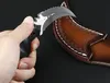 Hochwertiges Karambit-Messer D2 Satin / Black Stone Wash-Klinge, schwarzer G10-Griff, Klauenmesser mit Lederscheide