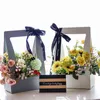 Bärbar vikbar blommor Box Watertproof Paper Packing Bag Florist Fresh Flower Carrier Bag Handmade Bouquet Basket Wedding Present Y07627376