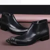 Japansk stil mode mens stövlar pekade iron toe black man läder fotled stövlar zip antumn stövlar män botas masculina