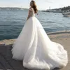 Schickes, durchsichtiges Top, Spitze, Strandhochzeitskleider, kurze Ärmel, Perlen, weiß, Country-Boho-Hochzeitskleid 2021, Prinzessin, Tüll, sexy Robe de Mari￩e