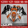 Yamaha YZF-R1 YZF1000 오렌지 화이트 YZF R 1 1000 CC YZFR1 98 99 00 01 BODYWORK 82NO.101 YZF R1 1000CC 1998 1999 2000 2001 YZF-1000 98-01 오토바이 바디 키트