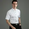 Chemise habillée à manches courtes pour hommes, sans repassage, élastique, coupe slim, bouton noir, anti-rides, blanc, bleu, chemise sociale, sans poche, C1210