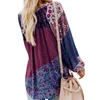 Plus Size Blouse Women V-neck Long Sleeve Shirt Casual Loose Floral Print Tops Ladies Blouses 220308
