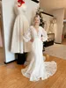 Boho Bridal Wedding Dress 2022 z długimi rękawami Projektant Inspirowany Fit-N-Flare Zanurzanie V Neck Francuski koronki Robe de Mariee Backless Vestidos de Novia Chapel Train