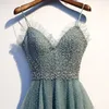 Seksowna sukienka wieczorowa szata de soiree Wysokiej jakości tiul z aplikacjami koralików formalne sukienki na imprezę balową vestido de festa lj201224