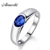 Ainuoshi Moda 1.25 Carat Oval Corte Azul Vermelho Sona Solitire Anéis Branco Cor Rosa Cor De Ouro Mulher Mulheres Noivado Anéis de Noivado Y200106