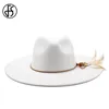 Wide Brim Hats FS British Style Winter 9.5CM Hat Solid Big Wool Black Fedoras Cap Men Women Panama Jazz Sombreros De Hombre