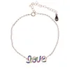 Promotie Mode-sieraden voor 2021 Valentijnsdag Gift Micro Pave Wit Rainbow Love Letter CZ Armband voor Vrouwen