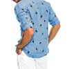 Moda uomo Casual Camicie fenicottero stampate Cotone sociale Lino Slim Fit Estate Colletto coreano hawaiano Manica lunga Uomo Business C1210