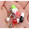 Mixed Colors 316l Stainless Steel Pill Capsule Tongue Pin Nipple Bar Ring Barbell Body Piercing Jewelry Wom jllLda