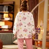 MELIFLE Winter Warm Pink Kawaii Velvet Pajamas Set for Women Soft Flannel Woman Nightwear Atoff Home Plush White Sleepwear Suits 201217