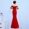 Robe de Soiree 2020 Neues rotes Blumenstrauß-Abendkleid aus der Schulter Meerjungfrau Lace Up Vestido de Festa Party Prom Kleider nach Maß LJ201119