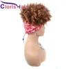 Kort Afro Kinky Curly Headband Wig Brown Ombre Curly Wrap Syntetiska peruker för svarta Kvinnor 4T27 Värmebeständig Turban Hair Scarf Wig