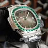 TWF A324 MANS ANTAWATION Watch Jumbo Platinum Emerald Bezel 5711 Black Texture Dial Leather Hip Hop Best Edition PTPP 2021 PHERETIME E199A1