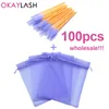 OKAYLASH wholesale colorful drawstring organza eyelash packaging bag mascara wands applicators bulk makeup lash packing baggie