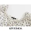 KPYTOMOA Kvinnor Sweet Fashion Floral Print Ruffled Cropped Blueses Vintage Square Collar Puff Sleeve Female Shirts Chic Topps LJ200811