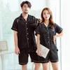 Men Women Sexy Satin Elegant Autumn Lovers Pijiama Silk Kimono Summer Solid Pyjamas Gown Two Piece Navy Pajamas Sets Sleepwear Y200708