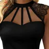 Fashion Women Summer Solid Color T-Shirts Hollow Out Design Lace Decor See Through O-Neck Sleeveless Slim Pullovers Top G220228
