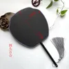 Rodada Black Diy Natural Silk Hand Fan com Ebony Handle Chinês Tradicional Traje Dance Show Pinturas de Caligrafia Bordado