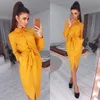 Moda manga comprida botões camisa vestido mulheres 2020 outono casual amarelo verde vintage vintage vestidos femme robe x0521