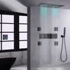 Conjunto de mezclador de ducha termostática negra mate de 24*12 pulgadas LED Baño Multifunción Sistema de ducha oculta