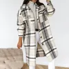 PuIneiua Vintage Kvinnor Långärmad Woolen Coats Mode Ladies Tjock Plaid Coat Kvinna Streetwear Girls Oversize Jacket Chic