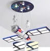 Children039S rumsutrymme Satellit LED -ljuskronor Remote Control Lighting Fixture för barn sovrum plantskola tecknad hängande lamp4919727