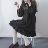 여성 블랙 프릴 드레스 일본 하라주쿠 랜턴 슬리브 로리타 스타일 학생의 드레스 달콤한 카와이 귀여운 나비 소녀 쉬폰 C510 T200320