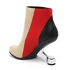 Fitwee Fashion Women Echte Leather Hoge Heel Boots Mixed Color Ankle Boots Strange Heel Shoes Brand Schoenen Grootte 34-391