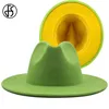 FS 60CM Zielony żółty brzegi patchwork kobiety szeroko wełniane wełniane fedora czapki panama jazz caps impreza kowboj Trilby Hat4364114357