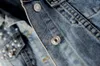 Fionto Plus Размер жемчужный бисером короткие джинсовые куртки женщины белые мыть с длинным рукавом старинные повседневные джинсы куртка бомбардировщик CA2320 / 5 201112